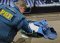 Policial da PRF verificando mala